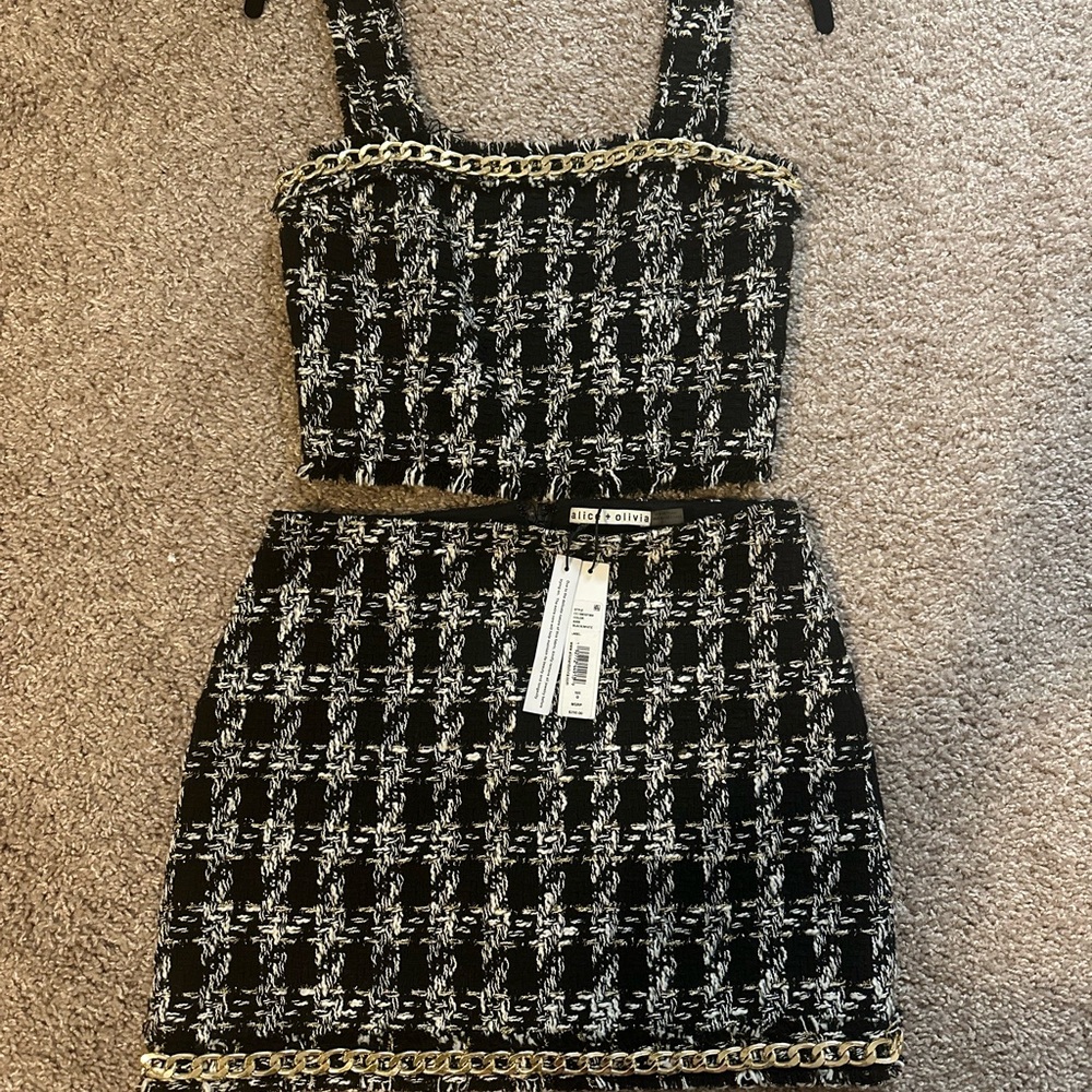 Alice & Olivia Elana Chain Trim Mini Skirt & Coralie Chain Trim Top!